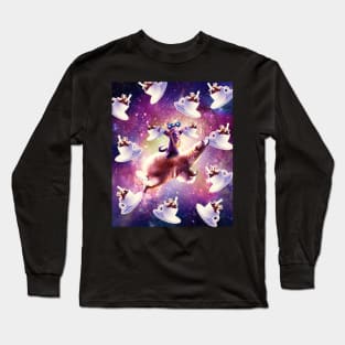 Thug Space Cat On Polar Bear Unicorn - Coffee Long Sleeve T-Shirt